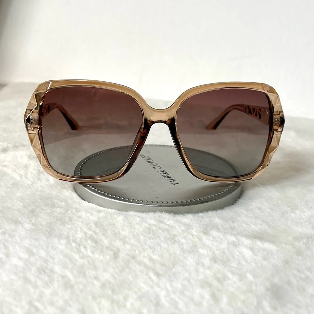 Brown & Gold Oversized Square Sunglasses Polarized Tinted w Crystal Frames Nwt